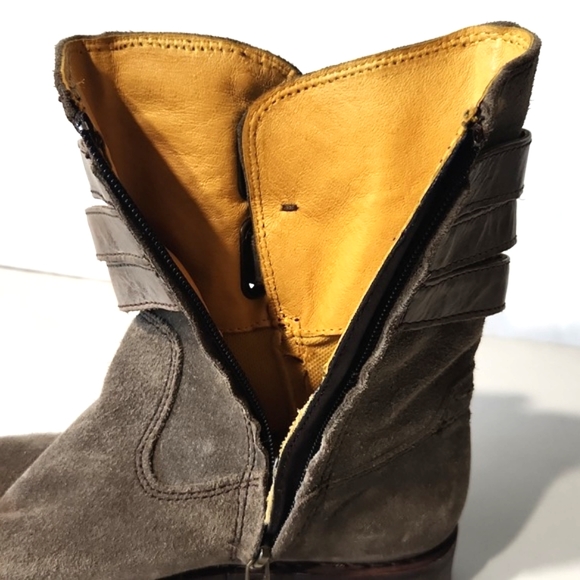 Bussola Taupe Leather Mid Calf Biker Buckle Zip Boots Size EU 37, US 6.5 EUC! - Picture 7 of 14